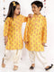 Vastramay Mustard And Cream Floral Printed Linen Siblings Set